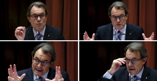 Varios momentos de la intervención de Artur Mas en el Parlament. REUTERS