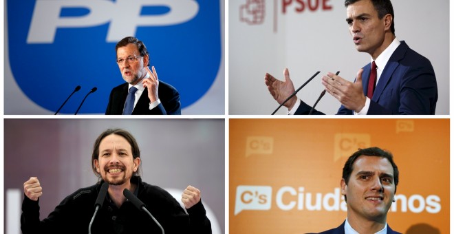 Combo de Mariano Rajoy, Pedro Sánchez, Pablo Iglesias y Albert Rivera. REUTERS