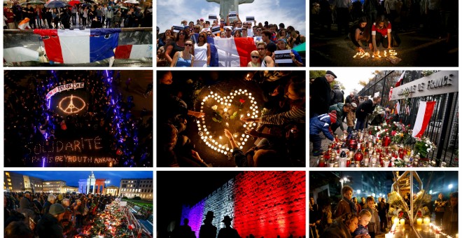 Combo de imágenes de concentraciones repartidas en todo el mundo en homenaje a las víctimas. - REUTERS
