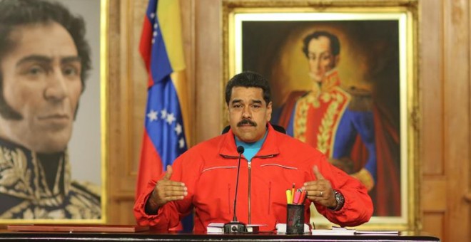 El presidente de Venezuela, Nicolas Maduro, este lunes, dando el discurso sobre sus malos resultados electorales./ EFE