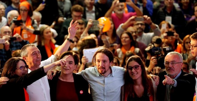 Pablo Iglesias junto a Mónica Oltra, Ada Colau y Joan Baldoví. EFE/Kai Försterling