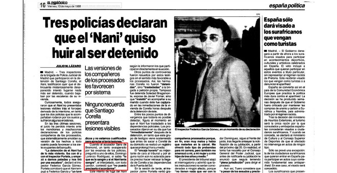 Recorte de la información sobre el juicio del caso de El Nani publicada por El Periódico de Catalunya el 12 de noviembre de 1983.