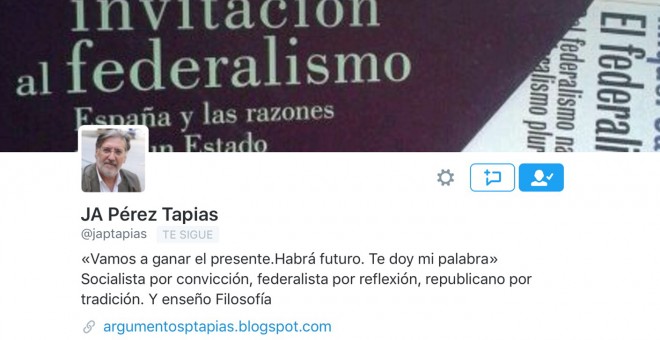 Captura de pantalla del perfil de Pérez Tapias en la red social 'Twitter'