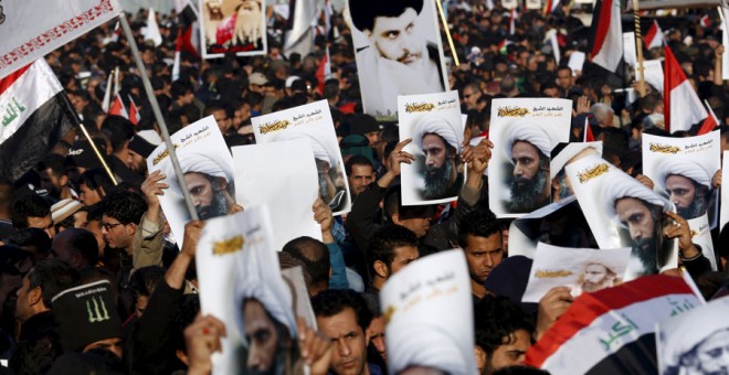 Protesta en Bagdad contra la ejecución de Nimr al-Nimr. REUTERS/Thaier Al-Sudani