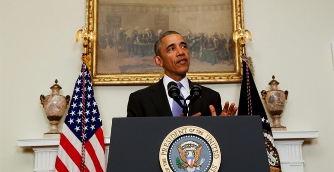 El presidente de EEUU, Barack Obama, durante la rueda de prensa celebrada este domingo.- EFE