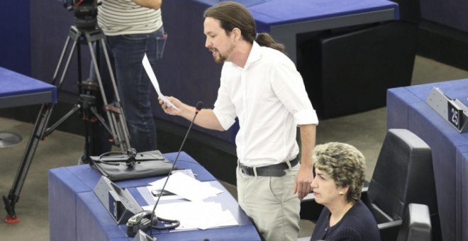 Pablo Iglesias, en una de sus intervenciones en el Parlamento Europeo. EFE