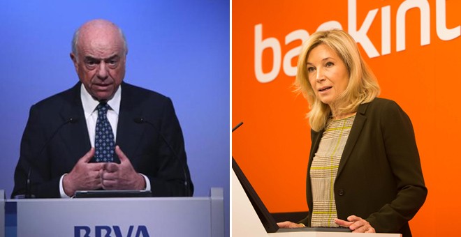 El presidente de BBVA y la consejera delegada de Bankinter, María Doplores Dancausa. EFE/REUTERS