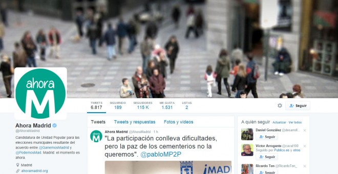 Cabecera de la cuenta oficial de Ahora Madrid en Twitter.