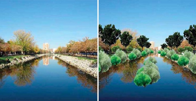 Simulación de cómo quedaría el río tras la restauración, según el proyecto de Ecologistas en Acción.