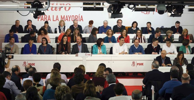 El secretario general del PSOE, Pedro Sánchez, y los miembros de su Ejecutiva durante la reunión del Comité Federal. EFE/Paco Campos