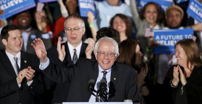 El candidato republicano Bernie Sanders durante su discurso en New Hampshire./ REUTERS