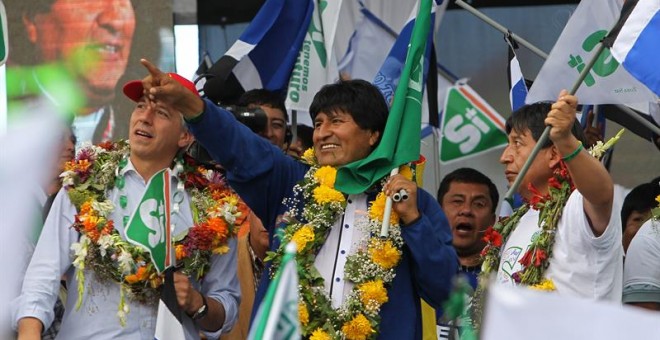Evo Morales, en el acto de cierre de campaña el pasado miércoles en La Paz. EFE/Martin Alipaz