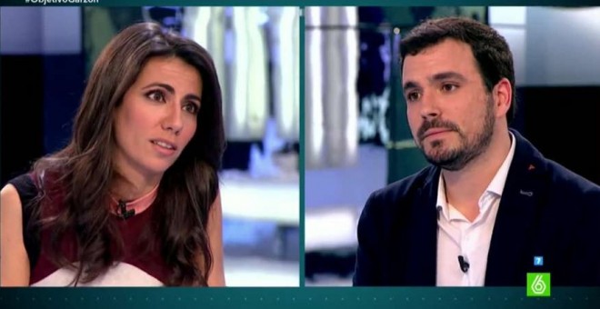 Alberto Garzón, secretario general de Izquierda Unida, enun momento de su entrevista con Ana Pastor en 'El objetivo'.