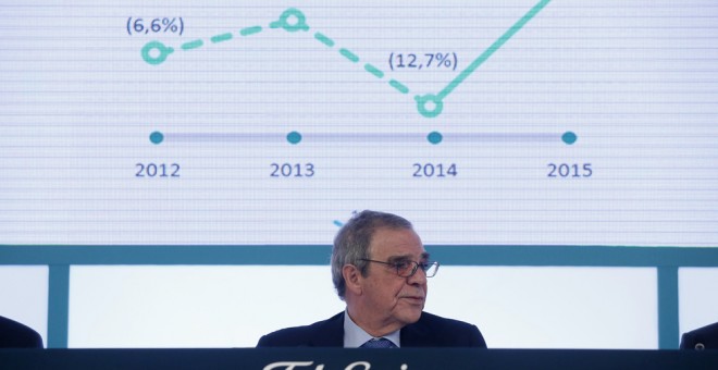 El presidente de Telefónica, Cesar Alierta, en la presentación de los resultados anuales de la operadora en 2015. REUTERS/Juan Medina