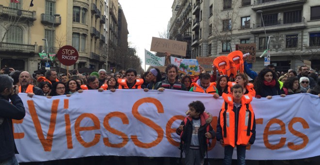 Imagen la marcha en Barcelona por los derechos de los refugiados. M.D.