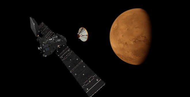 Ilustración de la misión Exomars 2016 a su llegada a Marte. ESA/ATG medialab