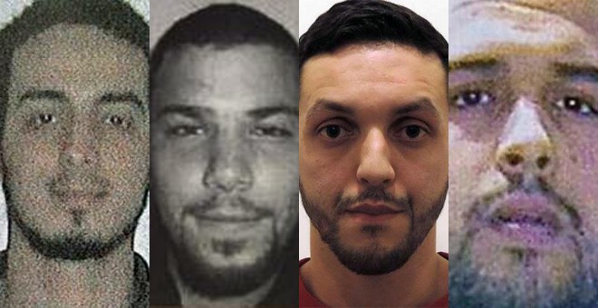 Los cuatro sospechosos cuyas imágenes ha difundido la Policía francesa por aduanas y aeropuertos.