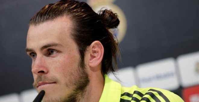 Gareth Bale durante su rueda de prensa de ayer en Valdebebas./EFE