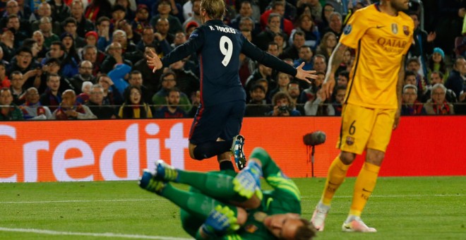 Torres celebra su gol al Barça. Reuters / Albert Gea