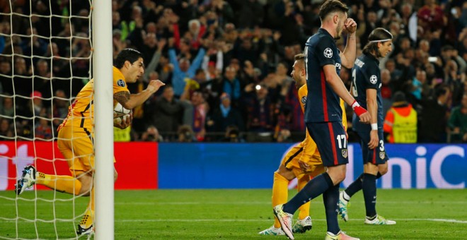 Suárez celebra su primer gol al Atlético. Reuters / Albert Gea