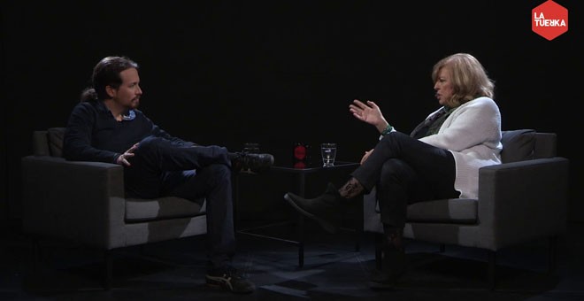 Un momento de la entrevista de Pablo Iglesias a Rosa María Artal, en 'Otra Vuelta de Tuerka'