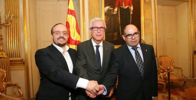 Josep Fèlix Ballesteros (en el centro) declaró como imputado en el caso Inipro el pasado mes de enero EFE