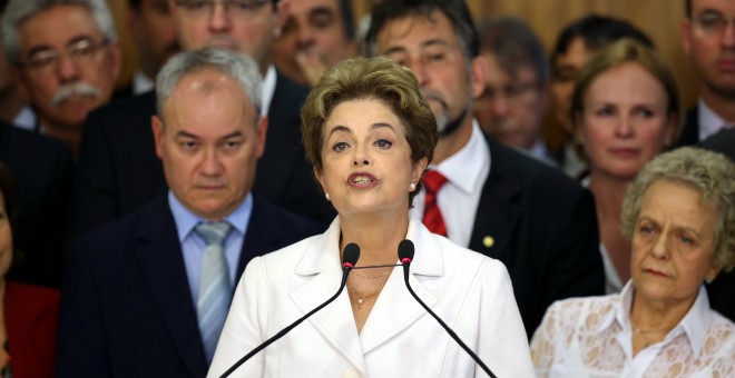 Dilma Rousseff durante su discurso tras ser apartada de la Presidencia de Brasil. - REUTERS