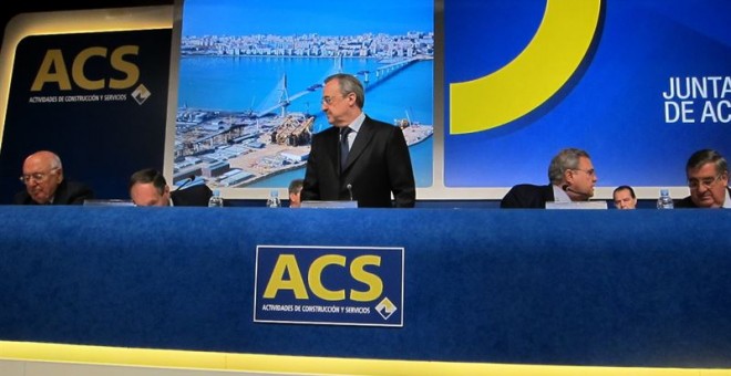 El presidente de ACS, Florentino Pérez, en la junta de accionistas. E.P.