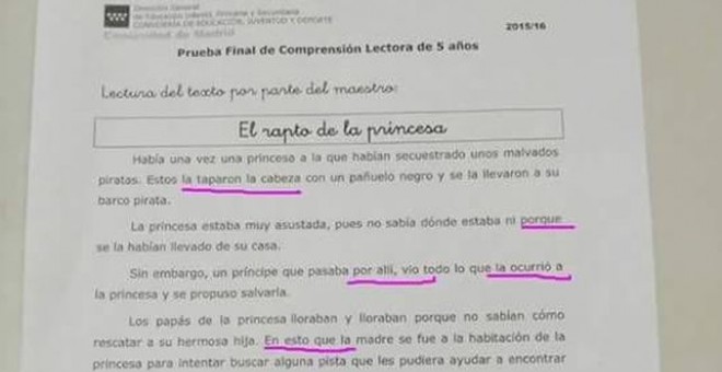 Imagen del borrador de prueba de Infantil./ CCOO