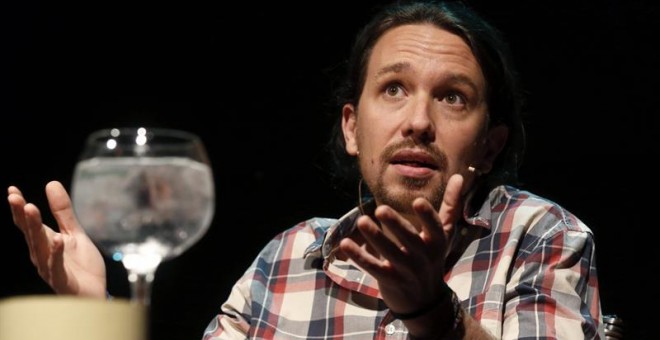 El secretario general de Podemos, Pablo Iglesias, durante su participación en los diálogos de la revista Mongolia, hoy en Madrid. EFE/Kiko Huesca