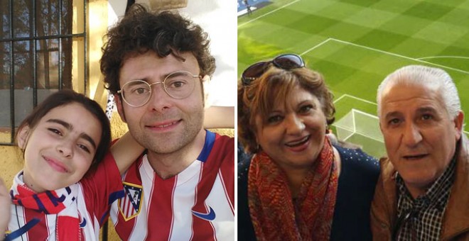 Andrés Requena, junto a su sobrina, y José Luis Jiménez, con su esposa en el Bernabéu.