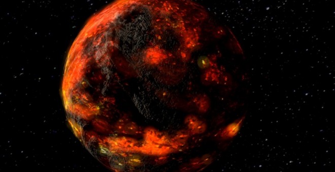 Ilustración del océano de magma que cubría la Luna poco después de su formación.-NASA/ GSFC