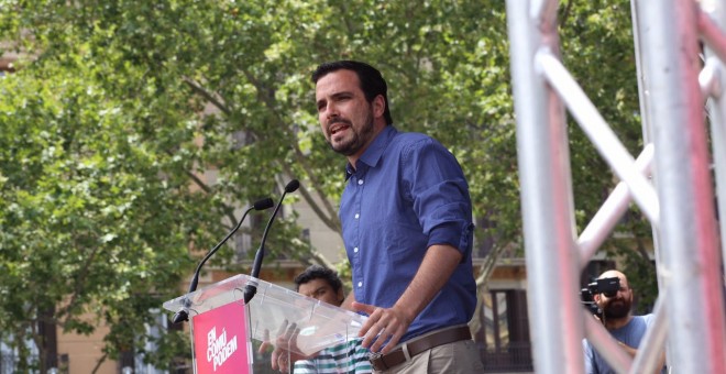 Alberto Garzón durante el acto de En Comú Podem.