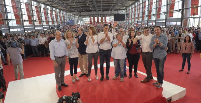 Pedro Sánchez, al término de su mitin en Bilbao.