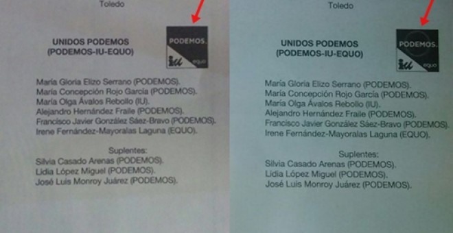 Papeleta de Unidos Podemos en Toledo que ha podido costar 2.000 votos. -IU TOLEDO