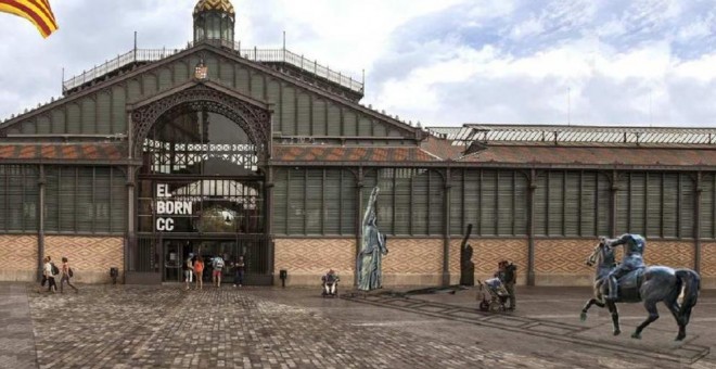 Recreación de cómo quedaría expuestas las estatuas frente al centro cultural de la ciudad catalana