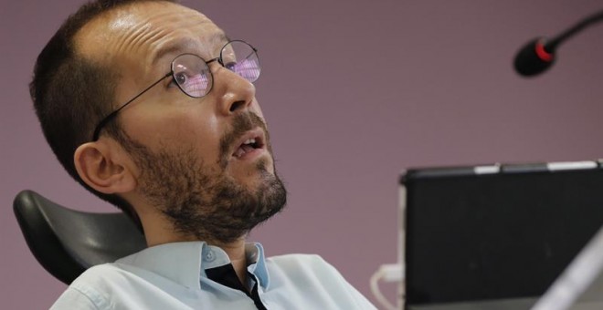 El secretario de Organización de Podemos, Pablo Echenique, durante la rueda de prensa posterior a la reunión que el Consejo de Coordinación del partido./ EFE