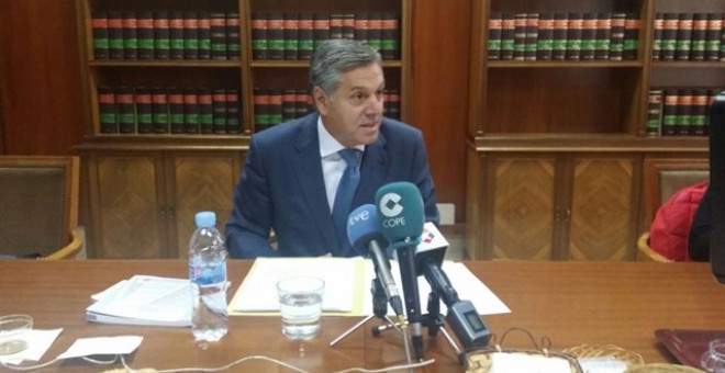 El presidente de la Audiencia Provincial de Madrid, Eduardo de Porres, durante la presentación de la Memoria referente al 2015 de dicho tribunal. E.P.