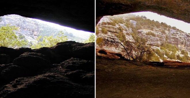 La cueva de Chaves, antes y después de la destrucción del yacimiento arqueológico. / ECOLOGISTAS EN ACCIÓN