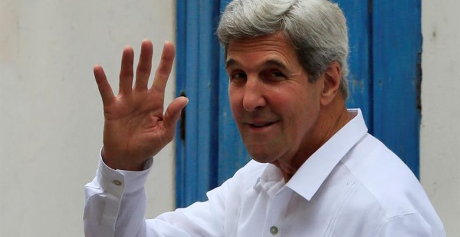 El secretario de Estado de Estados Unidos, John Kerry, a su llegada a la ceremonia oficial de la firma de la paz entre el gobierno de Colombia y las FARC. - EFE