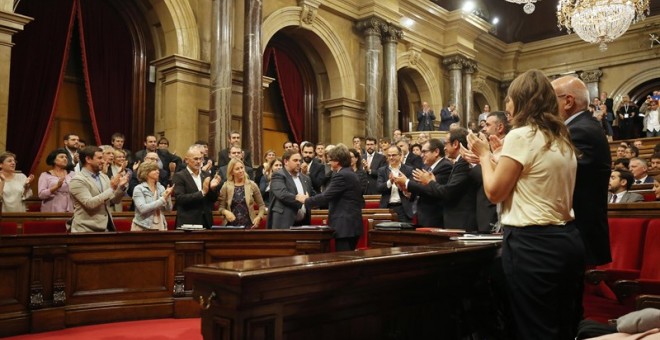 El president Puigdemont, el pasado miércoles en el Parlament./ EP