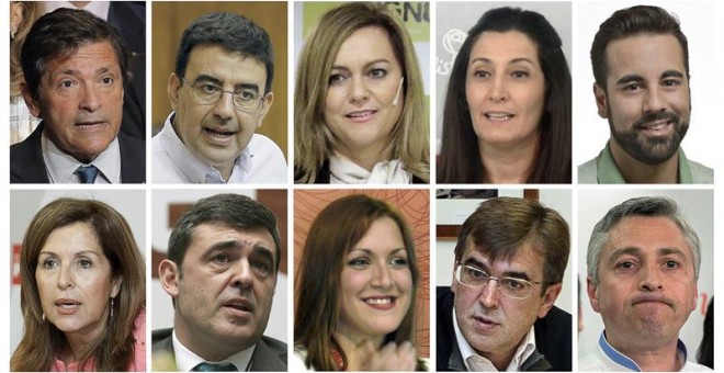 Arriba, Javier Fernández, Mario Jiménez, María Jesús Serrano, Ascensión Godoy, José Enrique Muñoz. Abajo, María Dolores Padrón, Ricardo Cortés, Soraya Vega, Francesc Antich y Francisco Ocón. / EFE