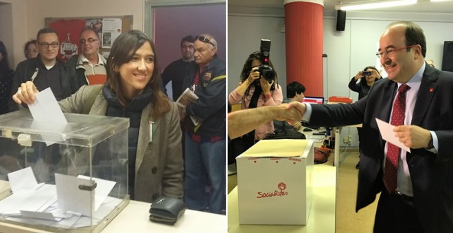 Nuria Parlon y Miquel Iceta votando en las Primarias del PSC.