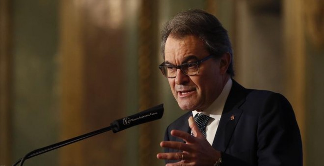 El presidente del Partit Demòcrata Català y expresidente de la Generalitat de Cataluña,Artur Mas, durante su intervención en un desayuno informativo de Nueva Economía Fórum. EFE/J.J. Guillén