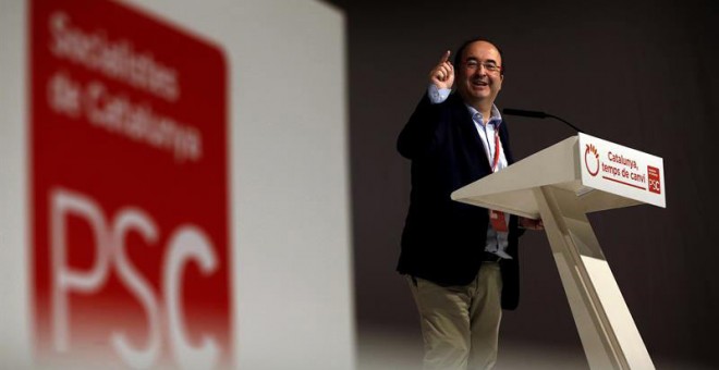 El líder del PSC, Miquel Iceta, durante su discurso tras ser ratificado en el congreso del PSC. / ALBERTO ESTÉVEZ (EFE)