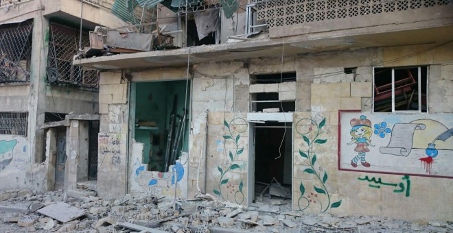 Una escuela destroza en la zona de Alepo controlada por los rebeldes. Fotografía cedida por Mohammed Adel.