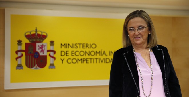 La nueva secretaria de Estado de Economía, Irene Garrido, durante su primera rueda de prensa en la que ha analizado  los datos del IPC. EFE/Zipi