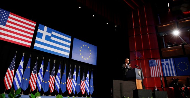 Obama durante su comparecencia en Atenas / REUTERS