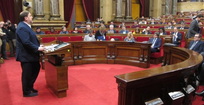 Oriol Junqueras durant el debat dels pressupostos. EUROPA PRESS