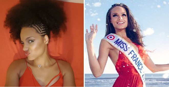 Alicia Aylies, proclamada Miss Francia 2017, en una foto de sus redes sociales (izq) y en 'Paris Match' (der).